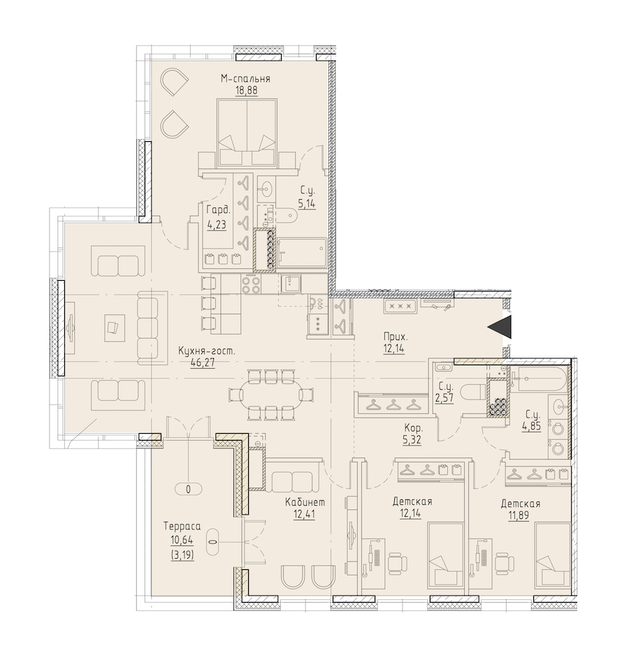 3-комнатная квартира 93.16 м², 8/9 эт., ЖК «LEGENDA Чёрная речка 41»